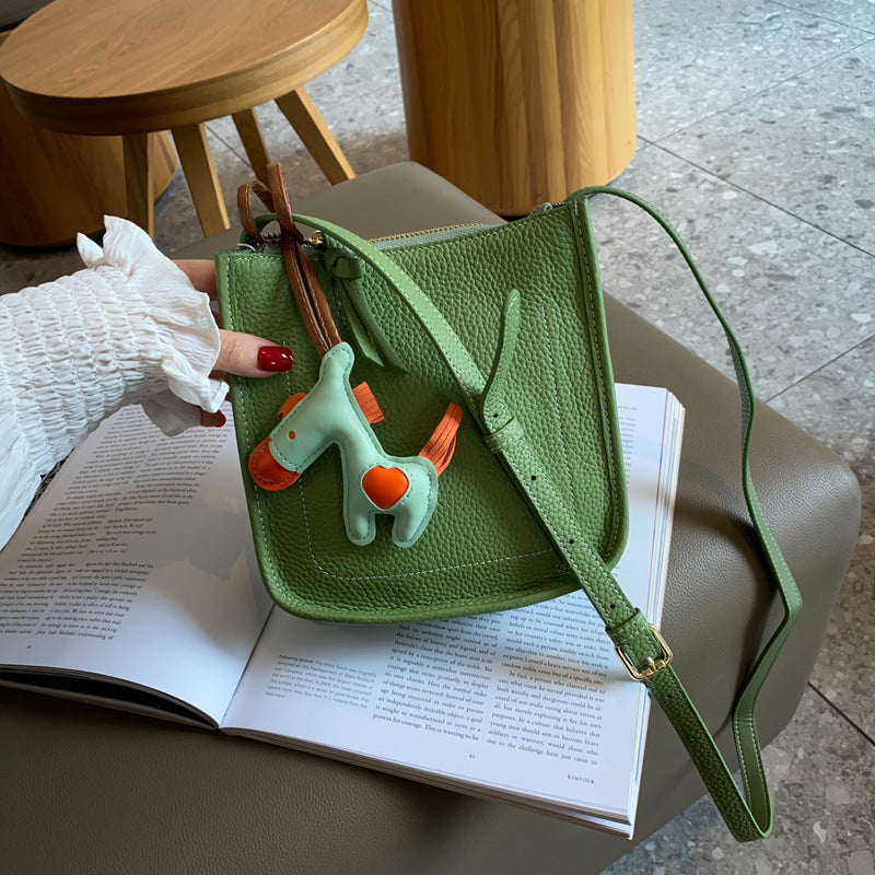 Sac en Cuir Véritable à Motif Litchi, Grande Capacité