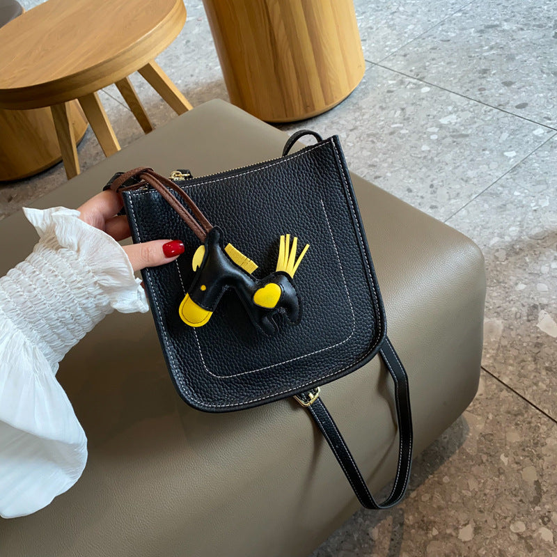 Sac en Cuir Véritable à Motif Litchi, Grande Capacité