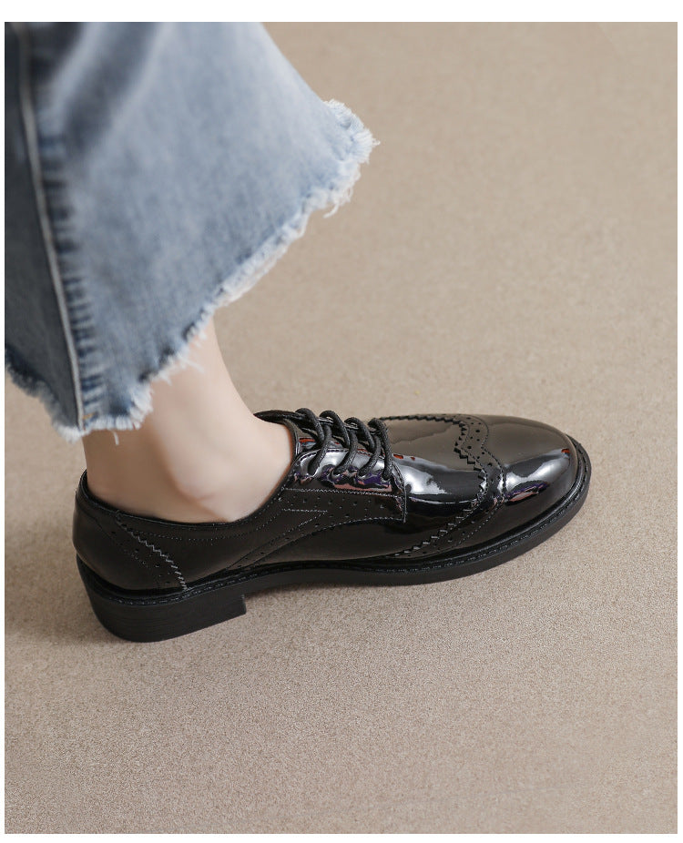 Chaussures Féminines en Cuir avec Lacets, Style Britannique