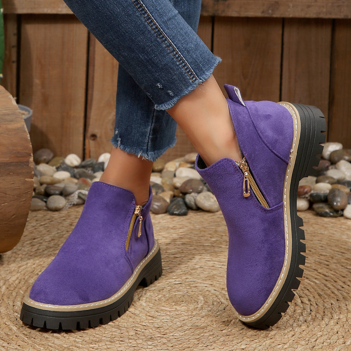 Bottines Femme en Suédine à Zip Latéral