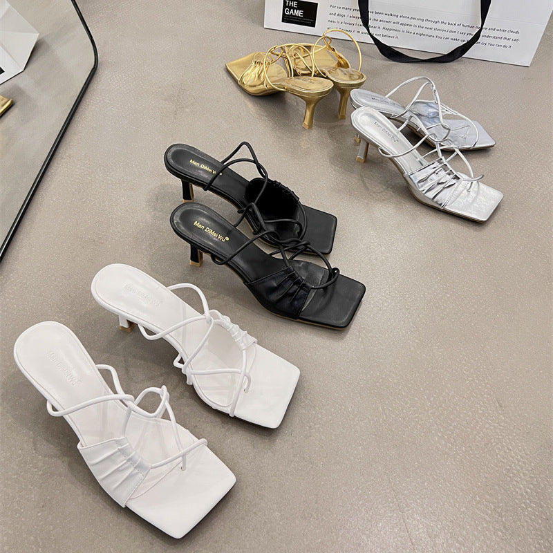 Sandales à Talons Aiguilles avec Bout Repliable