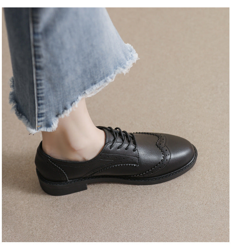 Chaussures Féminines en Cuir avec Lacets, Style Britannique