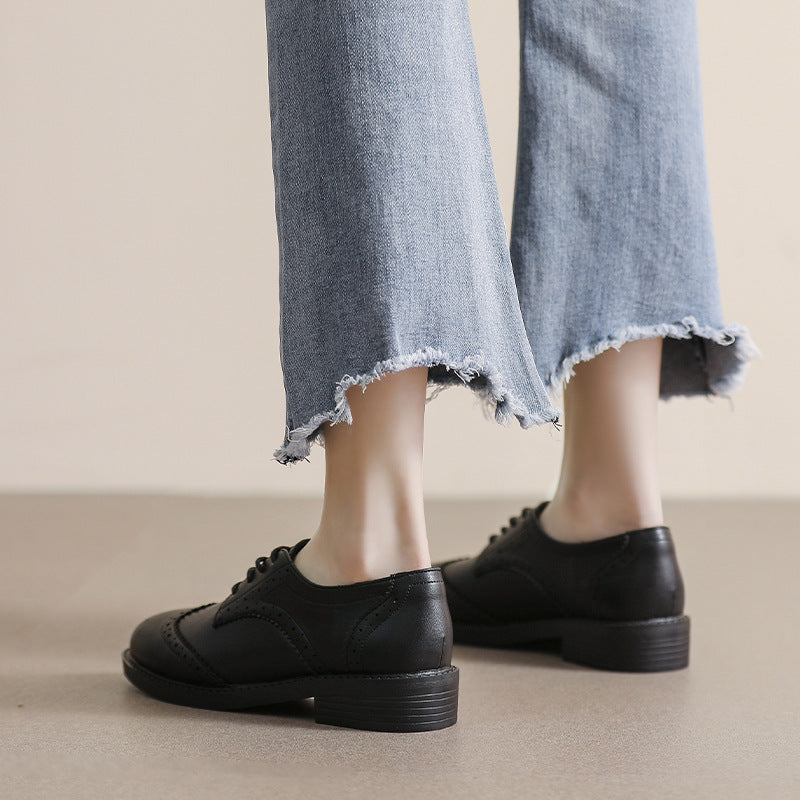 Chaussures Féminines en Cuir avec Lacets, Style Britannique