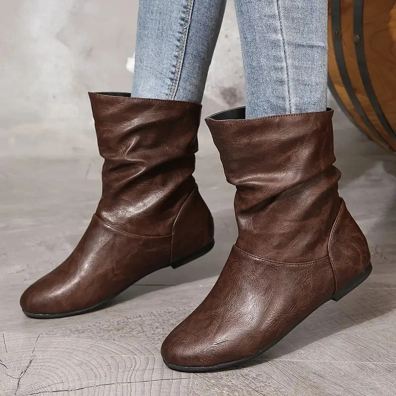 Bottines Plates en Cuir pour Femme, Polyvalentes et Élégantes