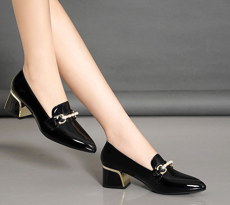 Chaussures en Cuir Souple à Talons Épais