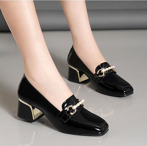 Chaussures en Cuir Souple à Talons Épais