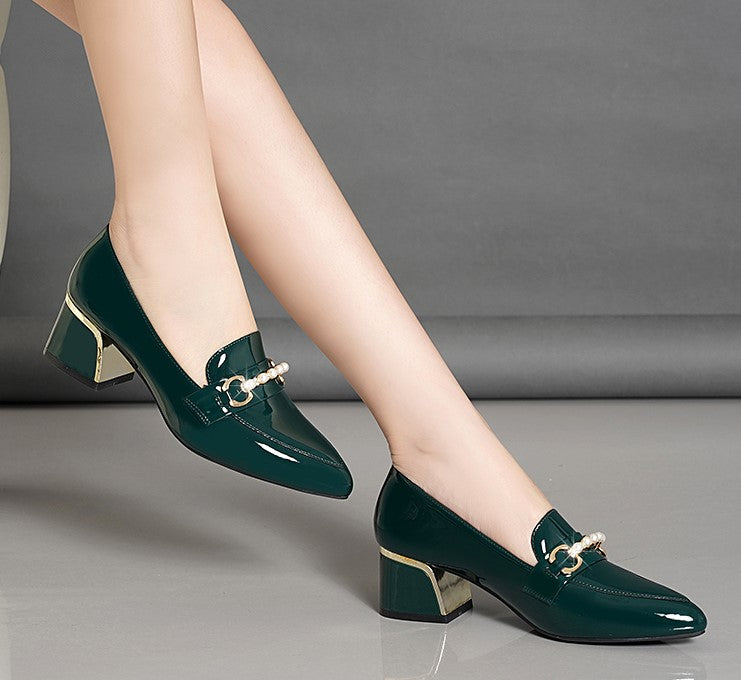 Chaussures en Cuir Souple à Talons Épais