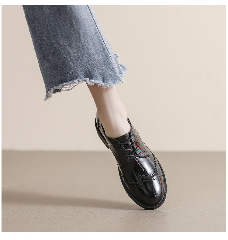 Chaussures Féminines en Cuir avec Lacets, Style Britannique