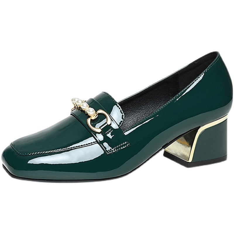 Chaussures en Cuir Souple à Talons Épais