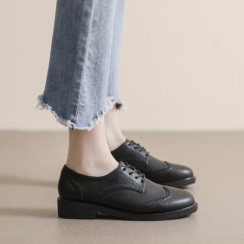 Chaussures Féminines en Cuir avec Lacets, Style Britannique