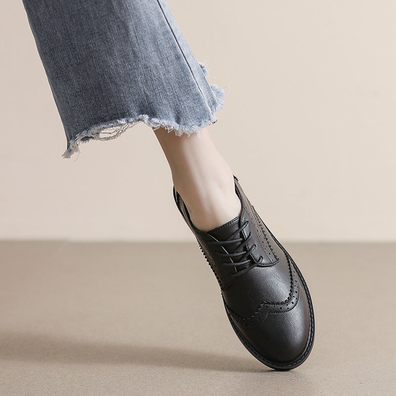 Chaussures Féminines en Cuir avec Lacets, Style Britannique