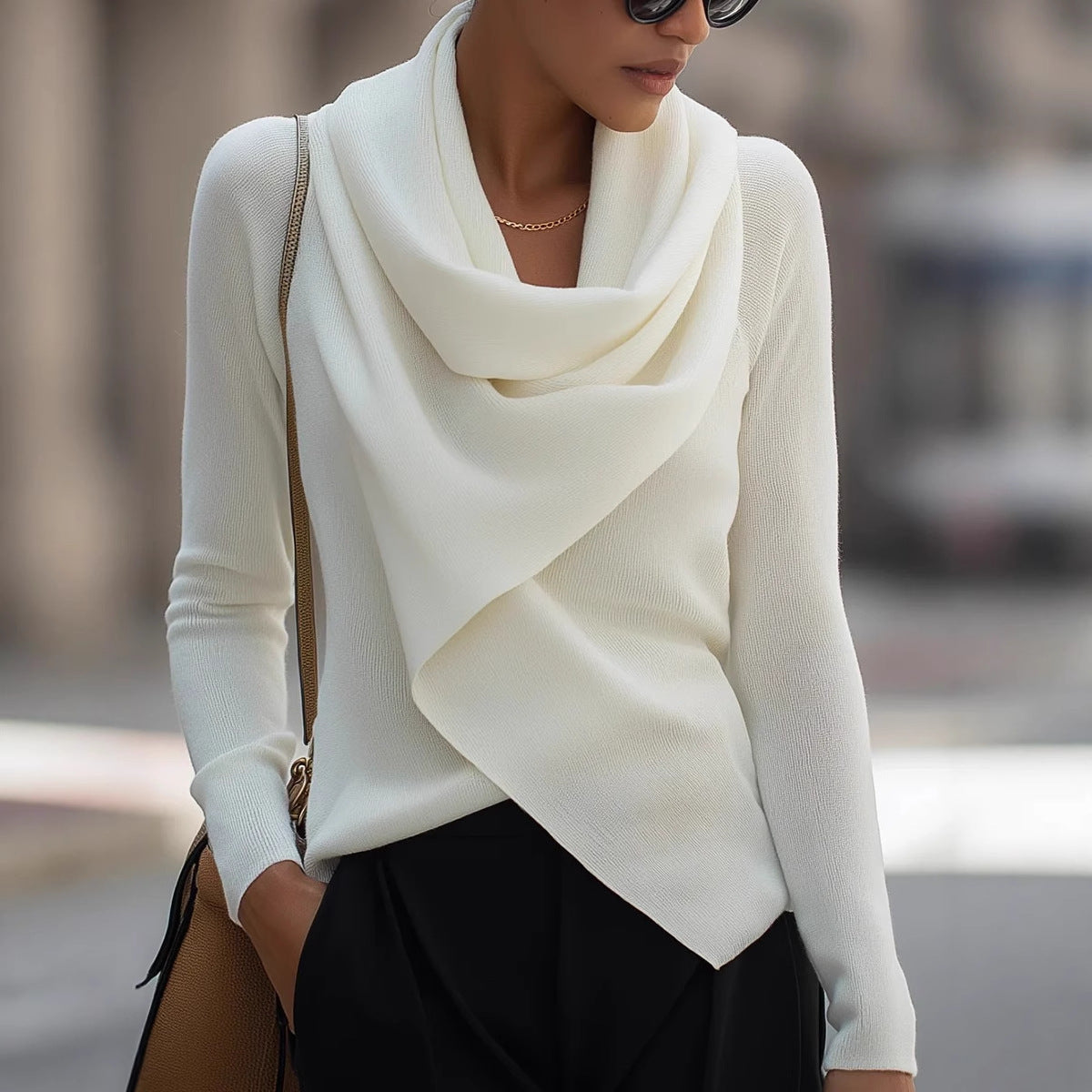 Pull en maille à col drapé