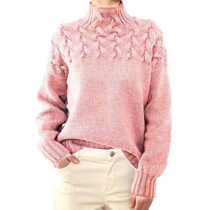 Pull à Col Montant en Maille Torsadée
