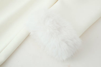 Manteau long chaud uni - col fourrure
