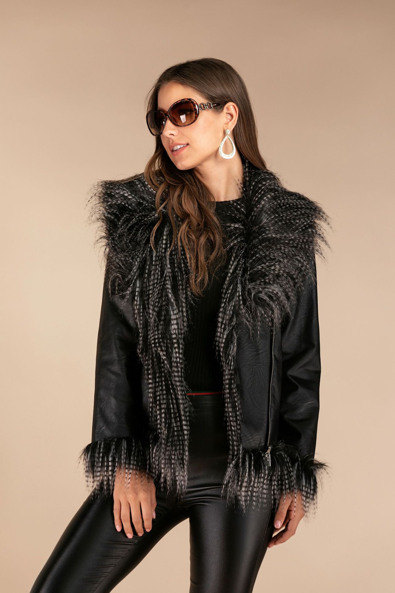 Chivogue Veste en Cuir & Fourrure