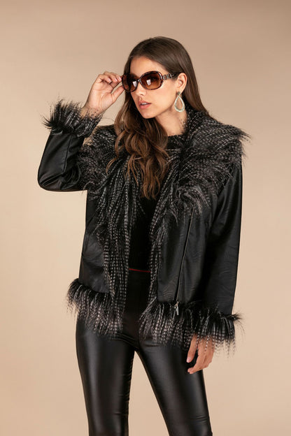 Chivogue Veste en Cuir & Fourrure