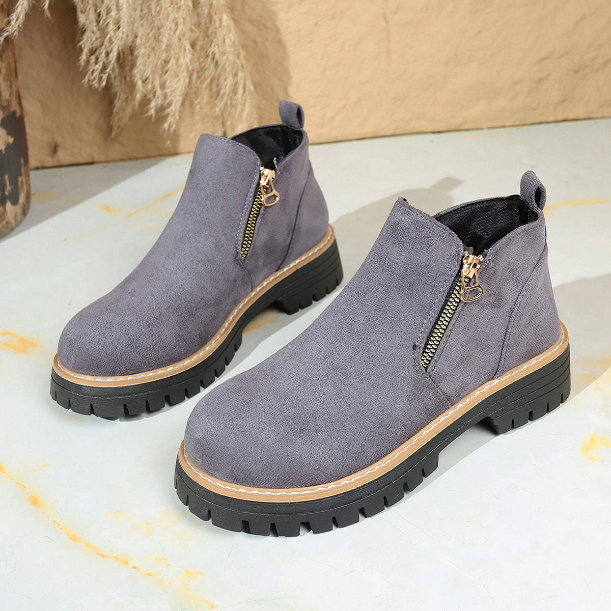 Bottines Femme en Suédine à Zip Latéral