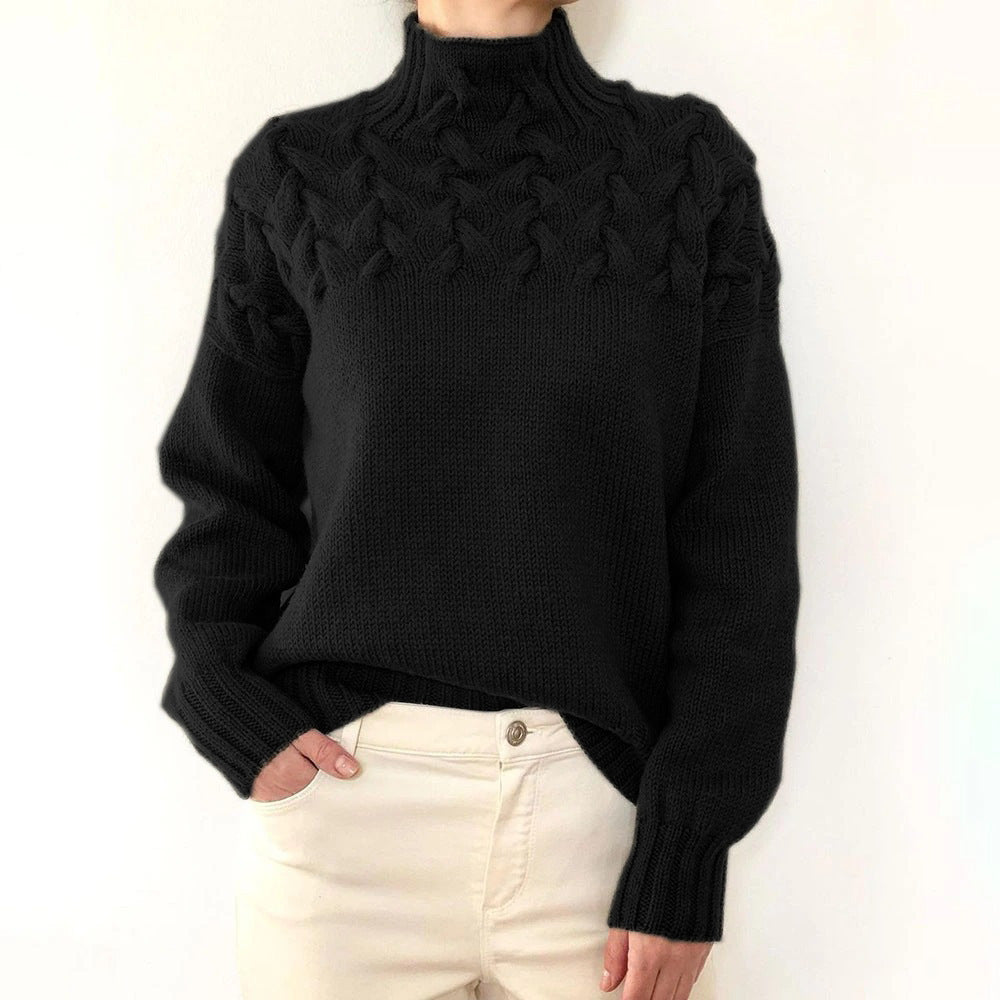 Pull à Col Montant en Maille Torsadée