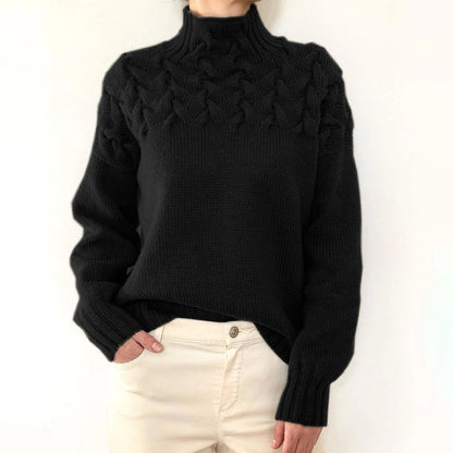 Pull à Col Montant en Maille Torsadée