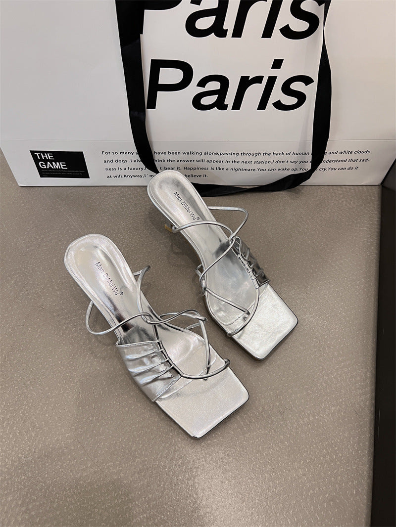 Sandales à Talons Aiguilles avec Bout Repliable