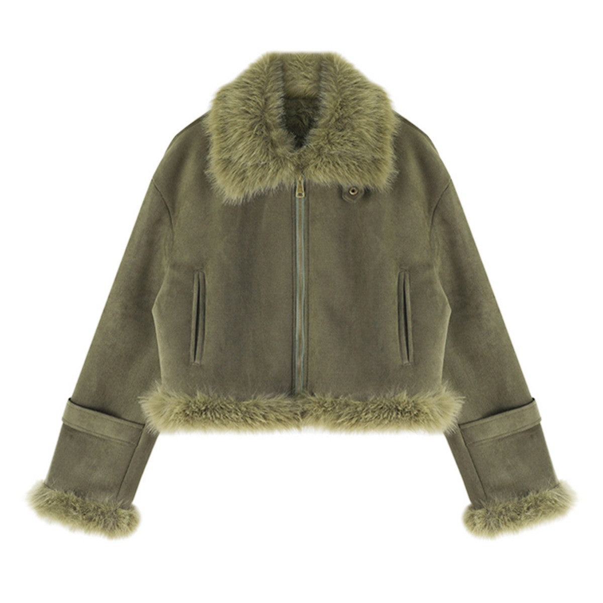 Veste courte  en cuir et fourrure doublée de daim