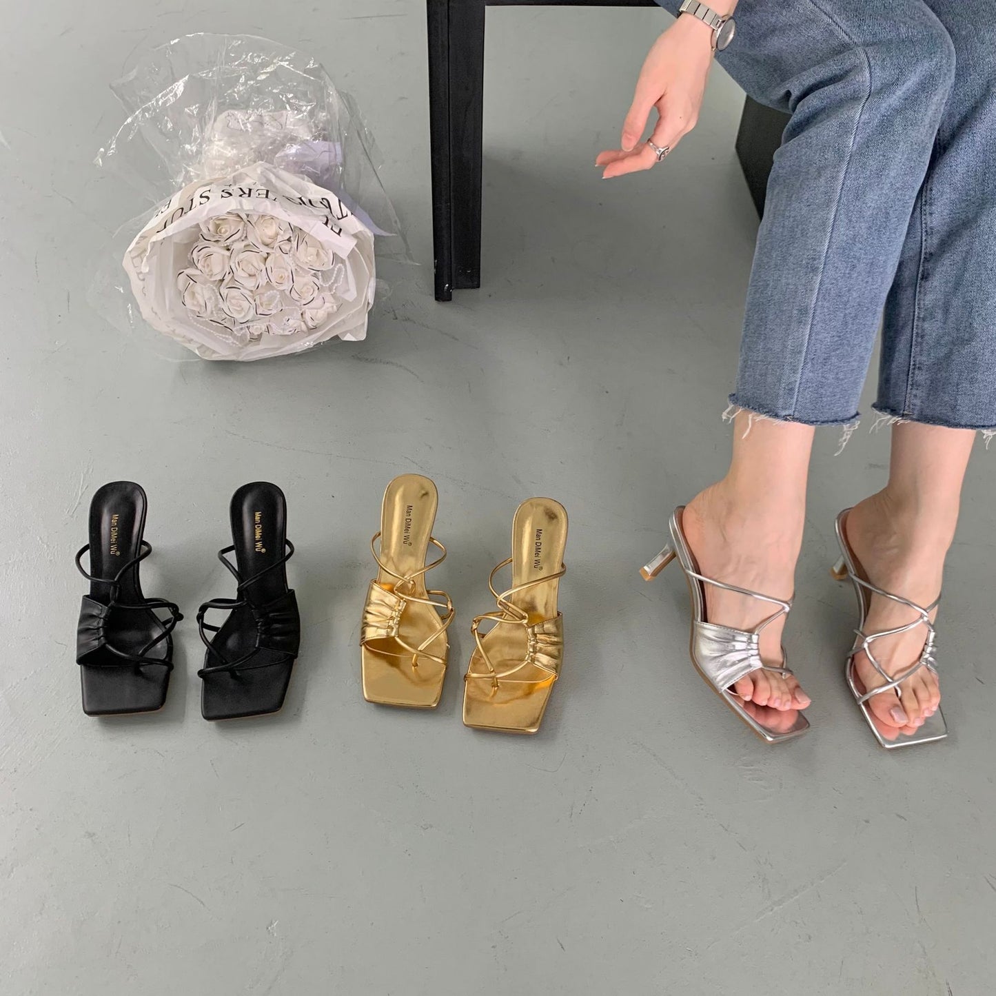 Sandales à Talons Aiguilles avec Bout Repliable