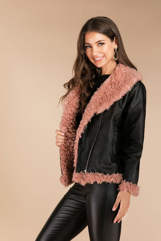 Chivogue Veste en Cuir & Fourrure