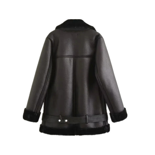 Veste mi-longue en cuir - Élégance