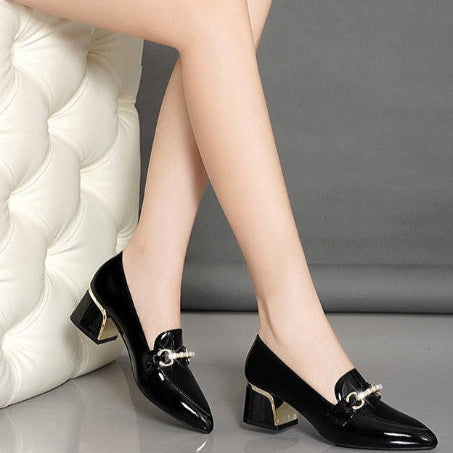Chaussures en Cuir Souple à Talons Épais