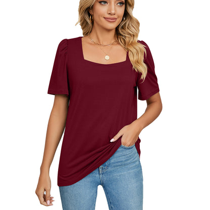 T-shirt en maille à col carré uni