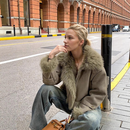Veste courte  en cuir et fourrure doublée de daim