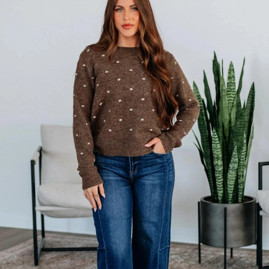 Pull à col rond et manches longues, en jacquard à pois