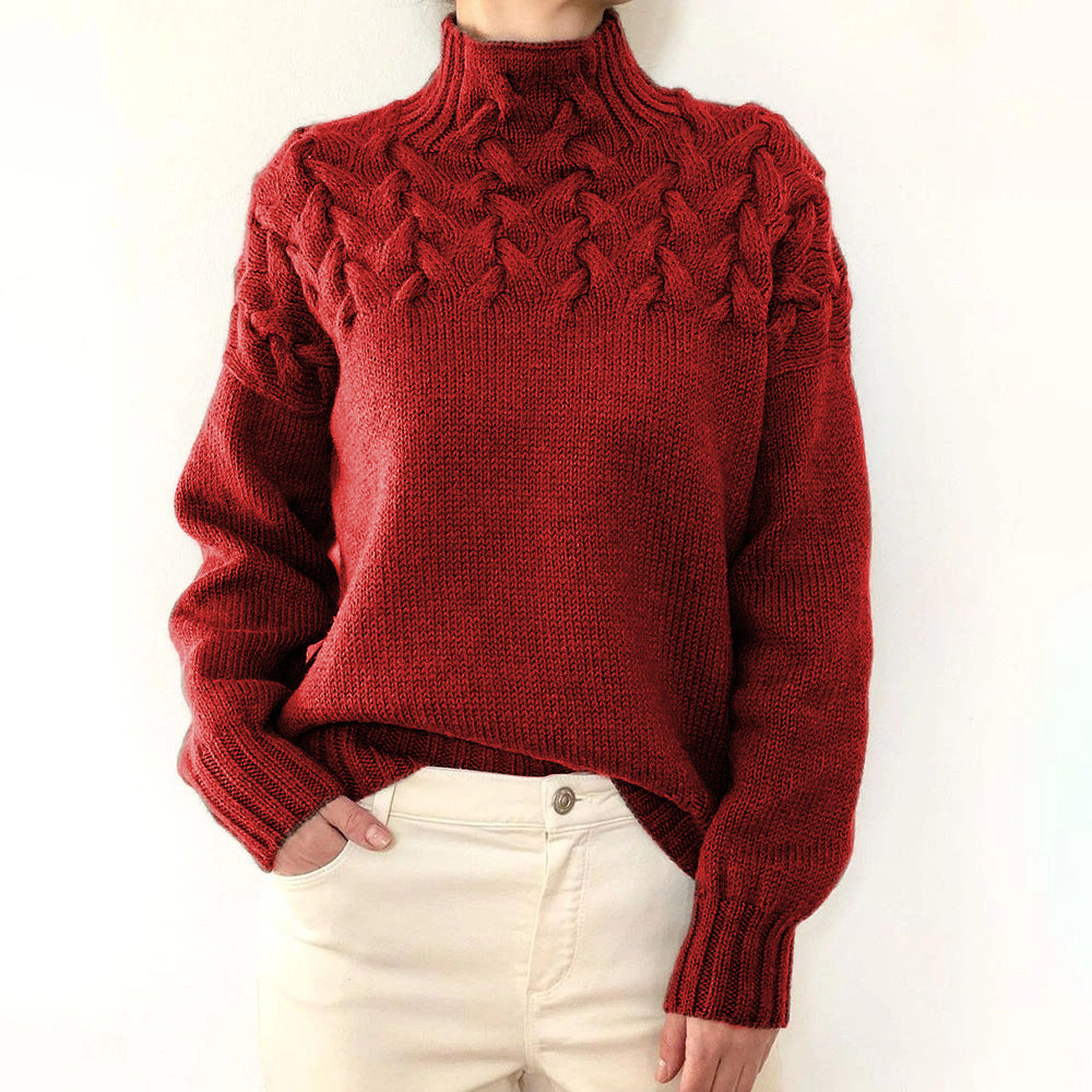 Pull à Col Montant en Maille Torsadée