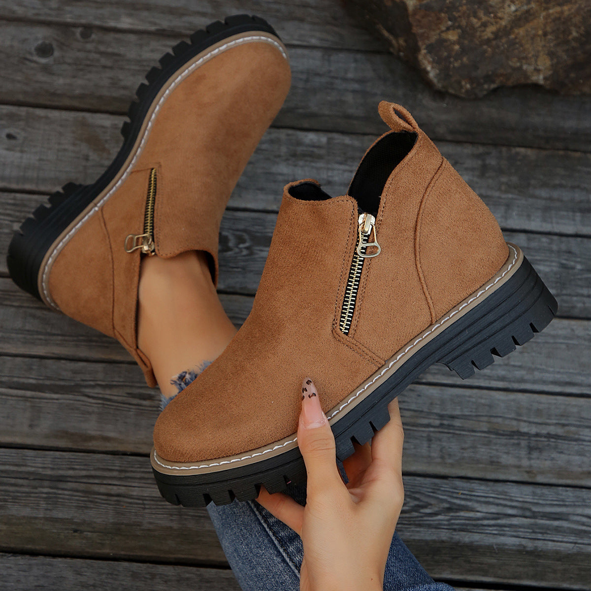 Bottines Femme en Suédine à Zip Latéral