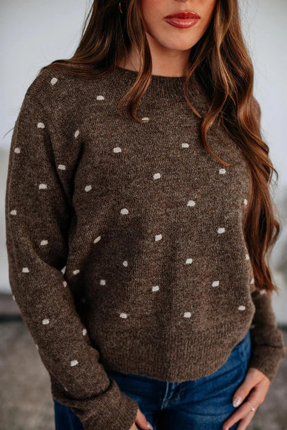 Pull à col rond et manches longues, en jacquard à pois