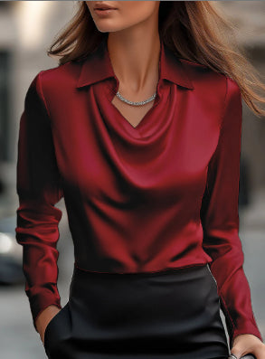 Pull en Satin Élégant à Col Drapé