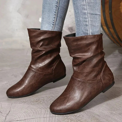 Bottines Plates en Cuir pour Femme, Polyvalentes et Élégantes