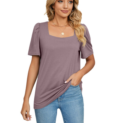 T-shirt en maille à col carré uni