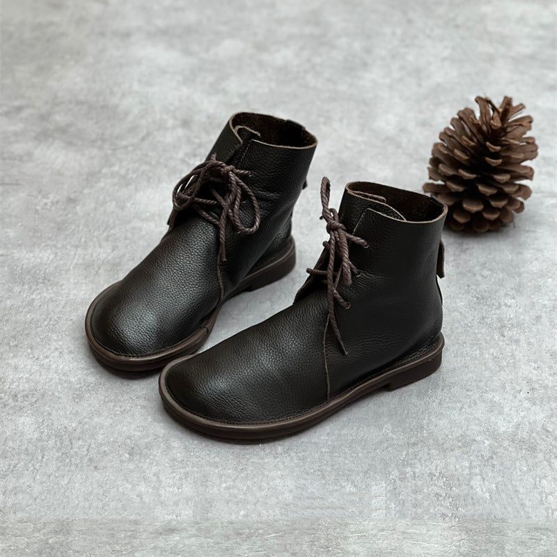 Bottines en cuir véritable – style britannique, look casual