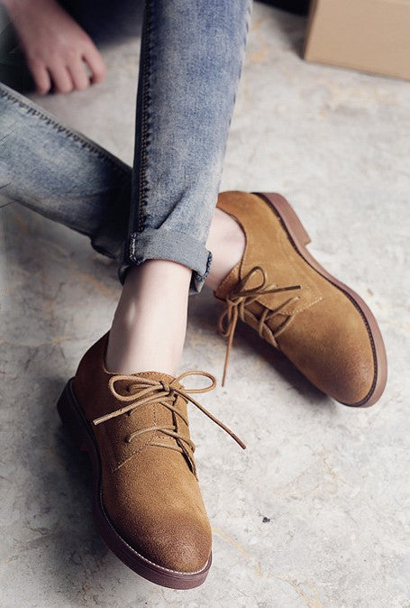 Chaussures en cuir rétro britanniques à talons plats