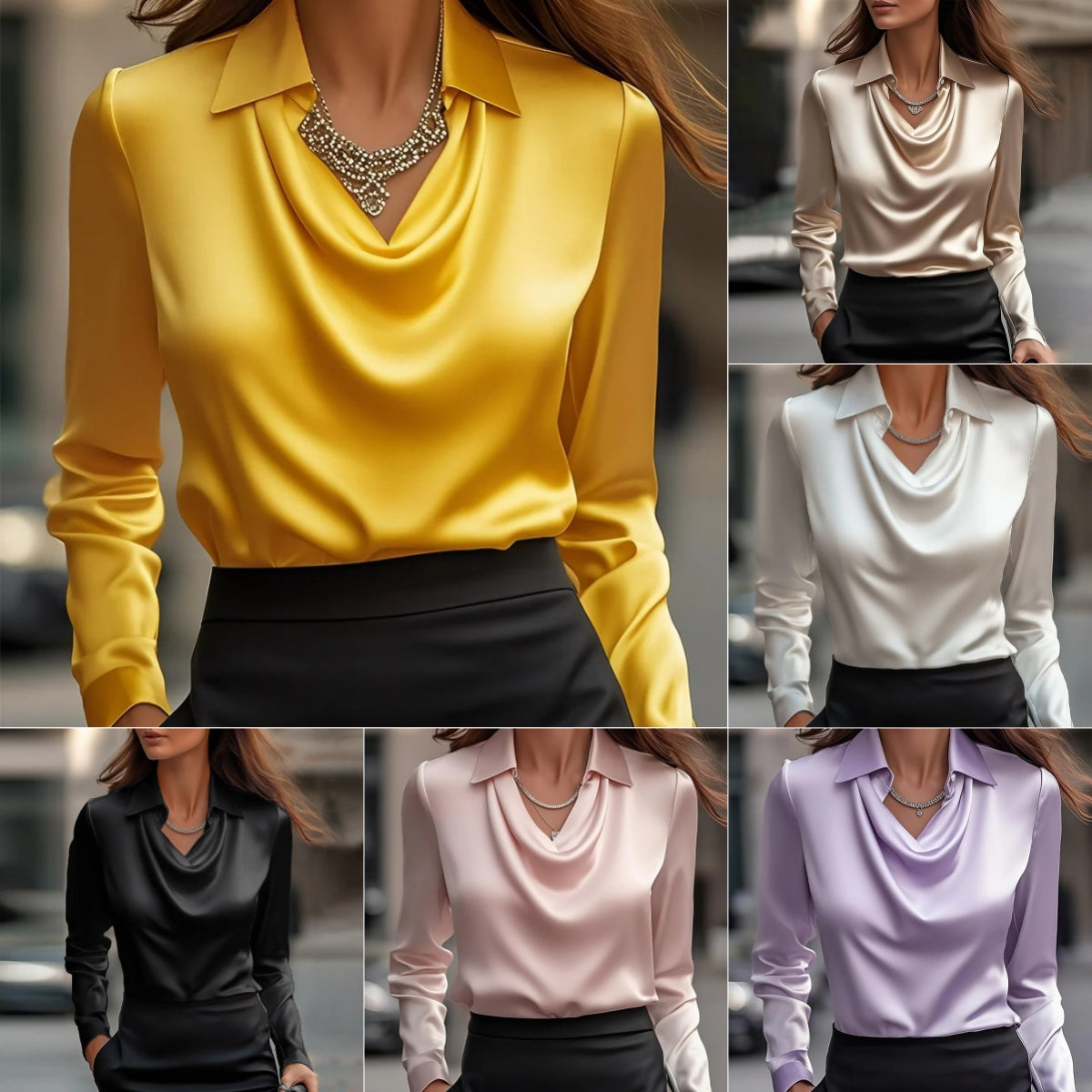 Pull en Satin Élégant à Col Drapé