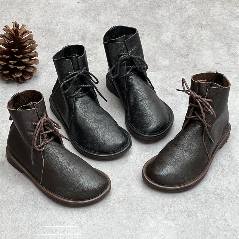 Bottines en cuir véritable – style britannique, look casual