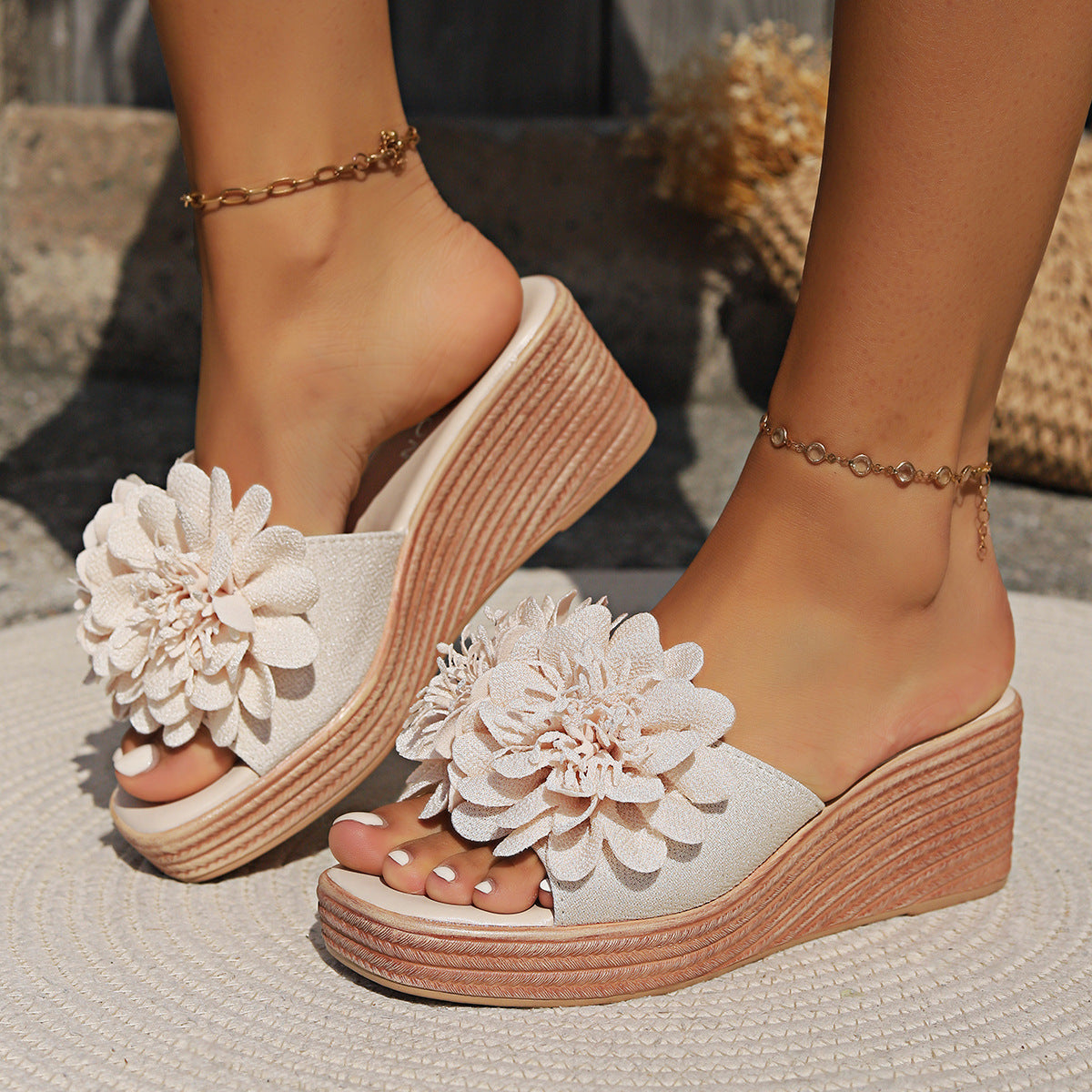 Sandales Compensées à Motif Floral