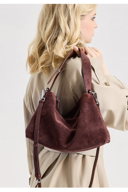 Sac cabas bandoulière en cuir suédé véritable