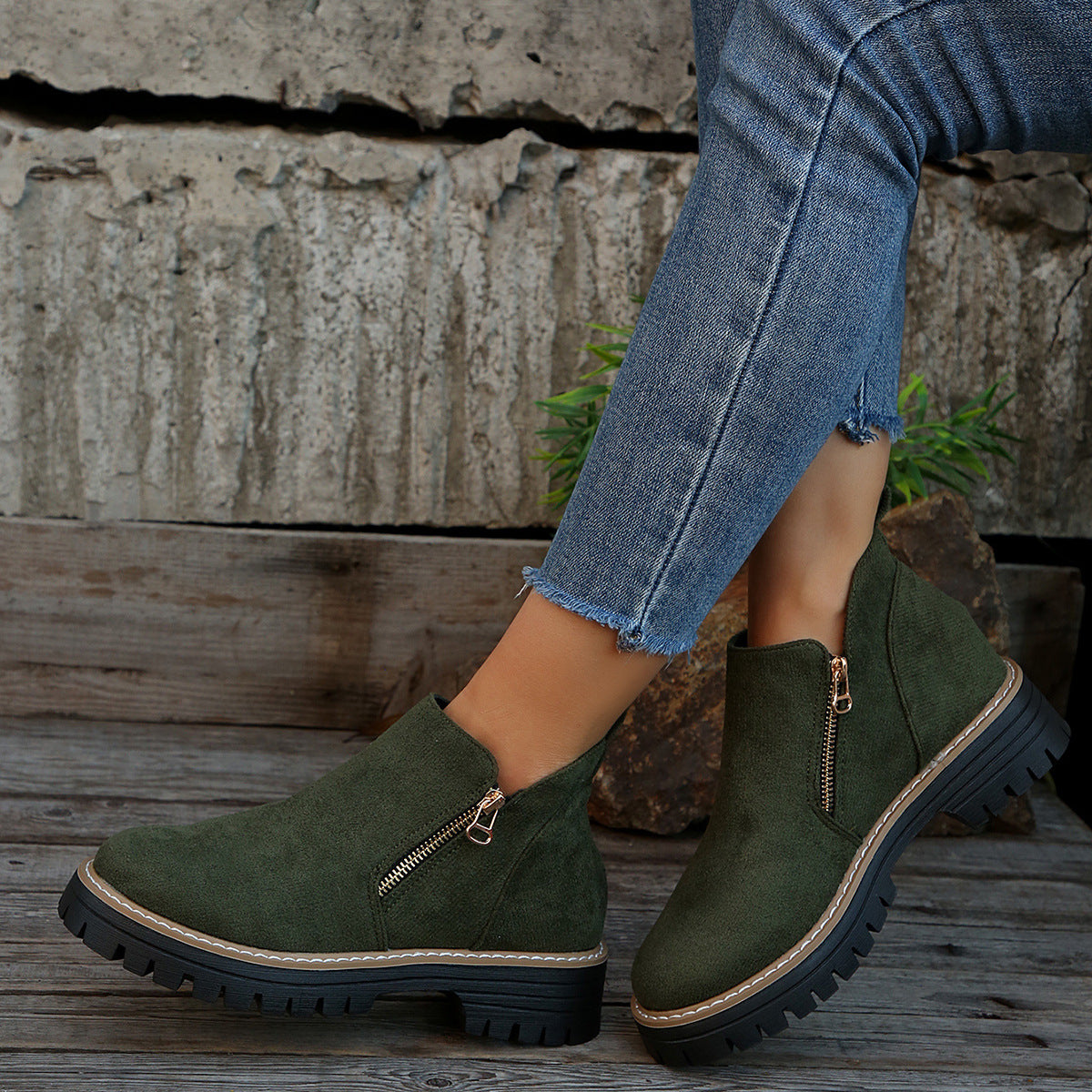 Bottines Femme en Suédine à Zip Latéral