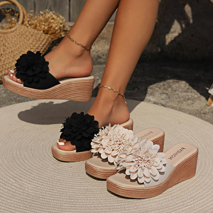Sandales Compensées à Motif Floral