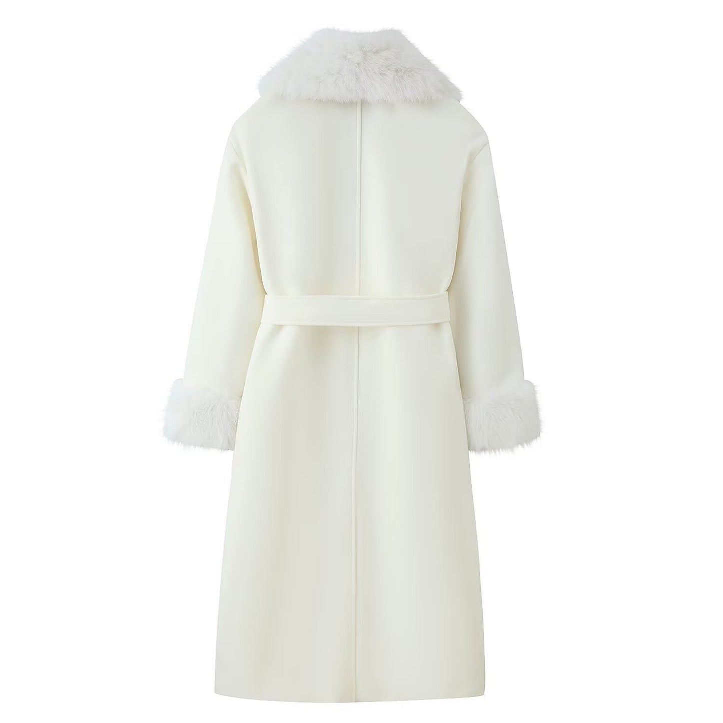 Manteau long chaud uni - col fourrure
