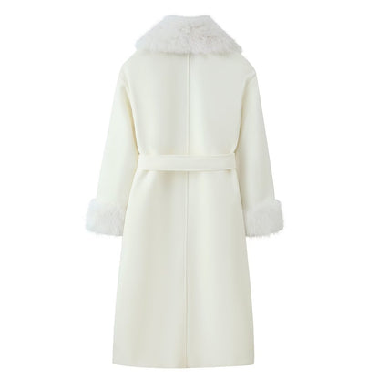 Manteau long chaud uni - col fourrure