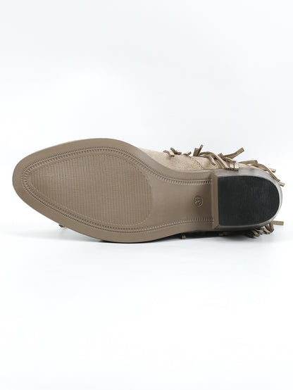 Bottines rétro pour femme à bout pointu – franges et talon épais