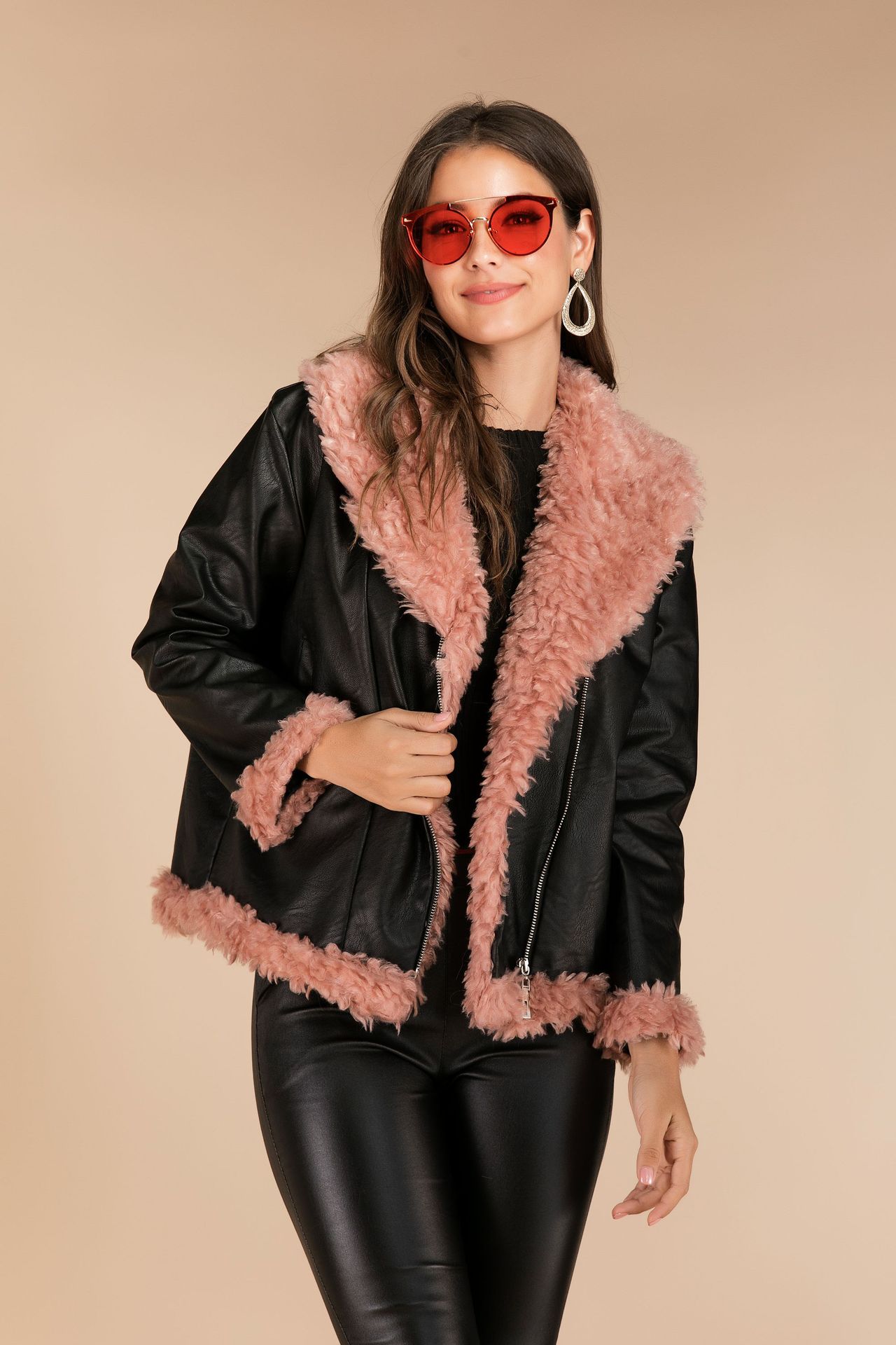 Chivogue Veste en Cuir & Fourrure